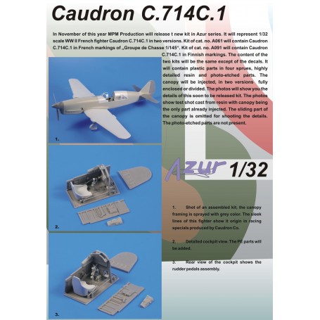 AZUR6132 Caudron C.714C.1. Decals French Air Force Groupe De Chassee 1/145. Decals included contain markings for 4 machines used
